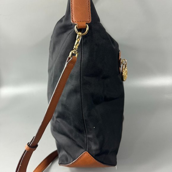 Michael Kors Kempton Black Nylon Brown Leather Accents Hobo/Shoulder/Crossbody - Picture 5 of 14